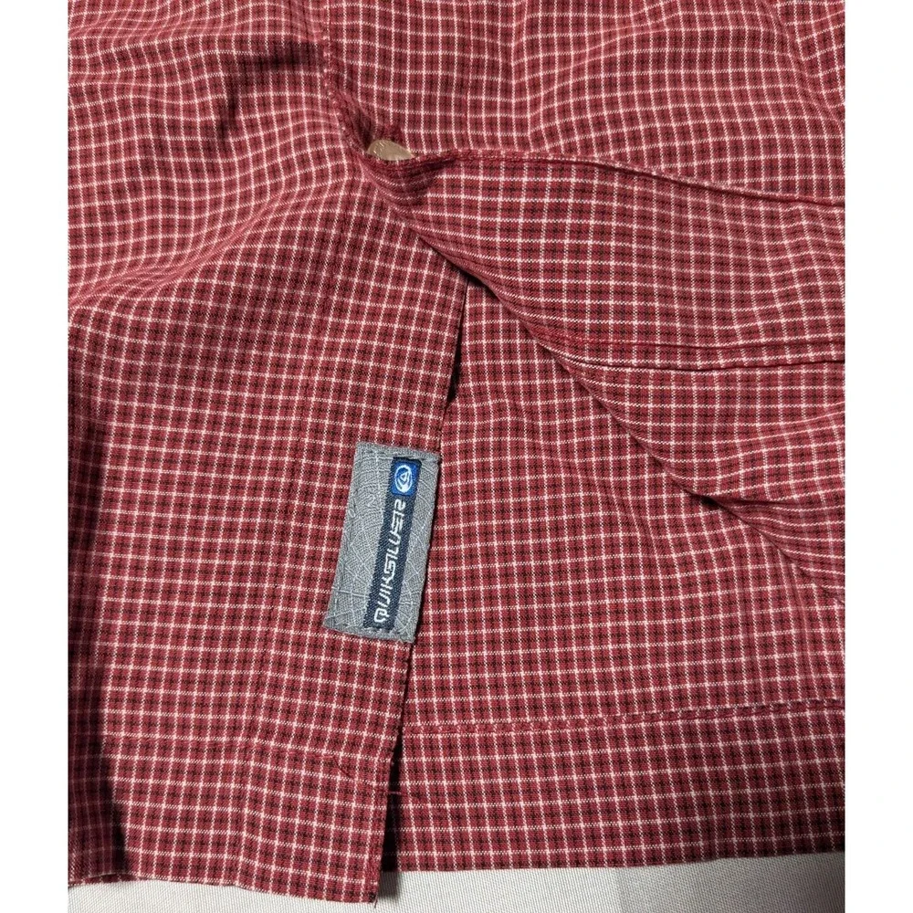 QUIKSILVER Men Large Red‎ Mini Check Nylon Blend Button-Up Shirt